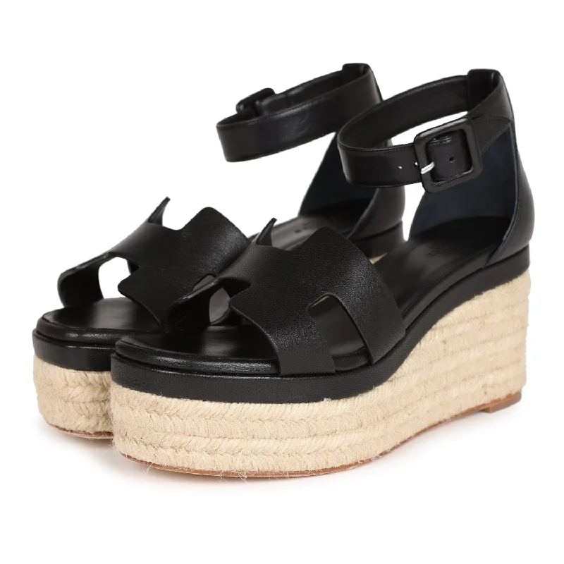 Hermes Doll Espadrille Sandals Black Calfskin Palladium Hardware