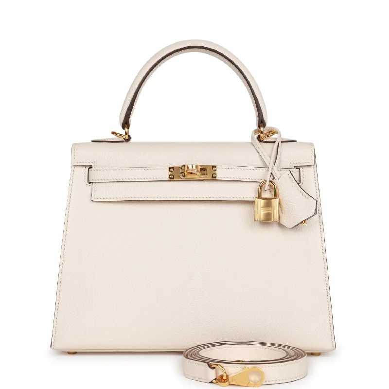 Hermes Special Order (HSS) Kelly Sellier 25 Nata Verso Chevre Gold Hardware