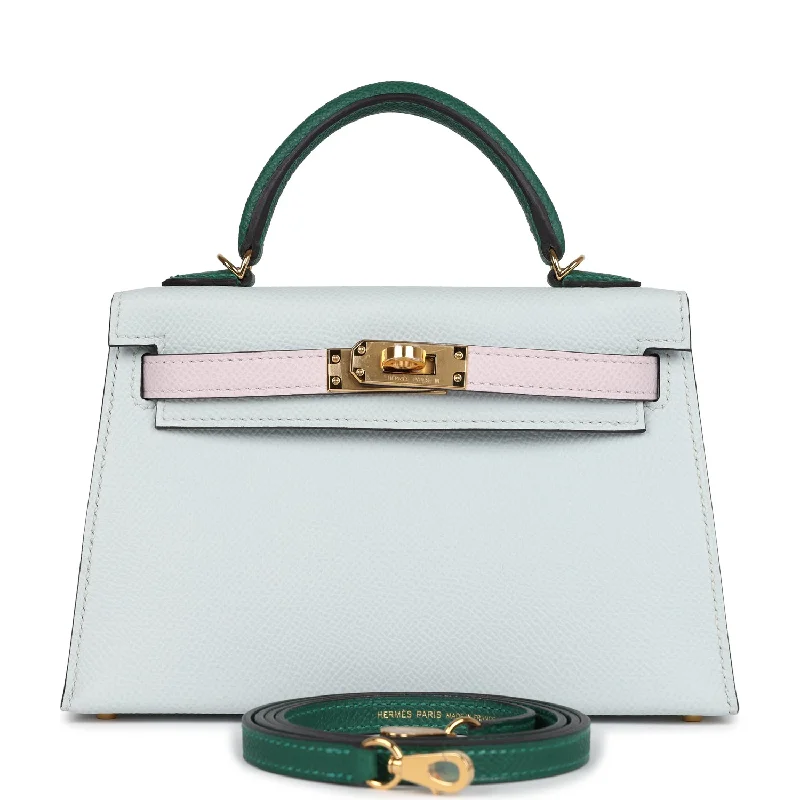 Hermes Kelly Sellier 20 Tri-color Gris Platine, Mauve Pale and Vert Moyen Epsom Gold Hardware