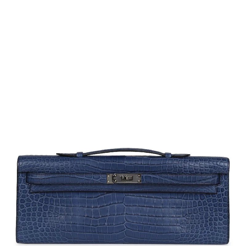 Hermes Kelly Cut Bleu De Malte Matte Porosus Crocodile Palladium Hardware