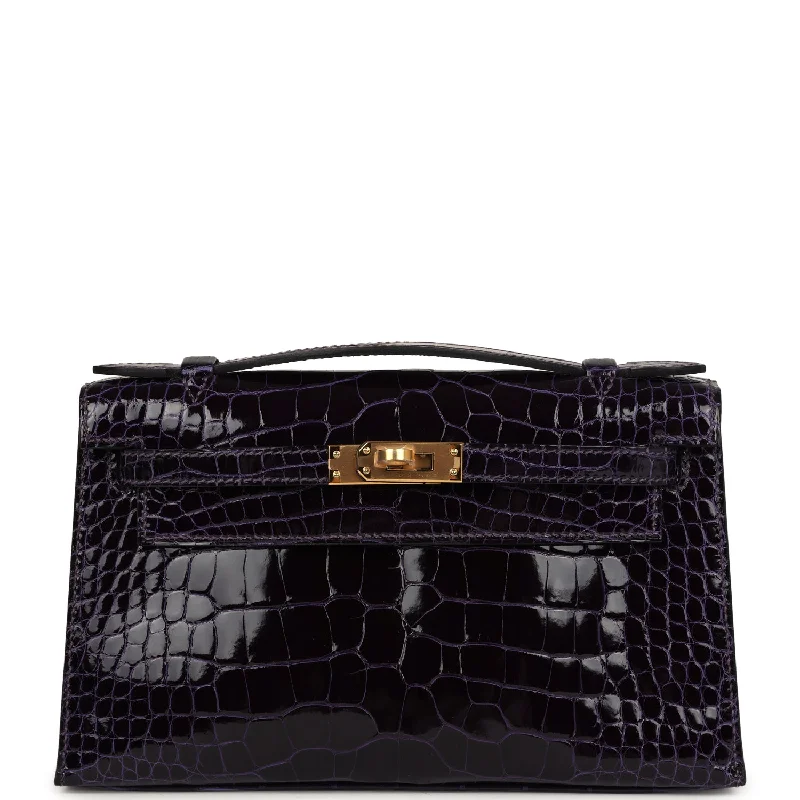 Hermes Kelly Pochette Amethyst Shiny Alligator Gold Hardware