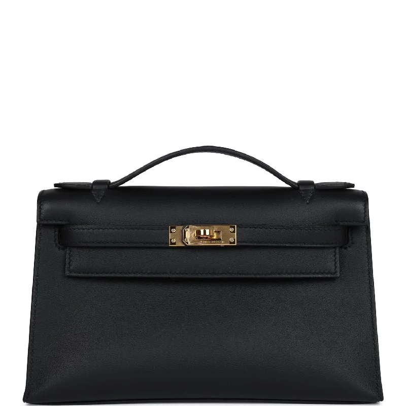 Hermes Kelly Pochette Black Swift Gold Hardware