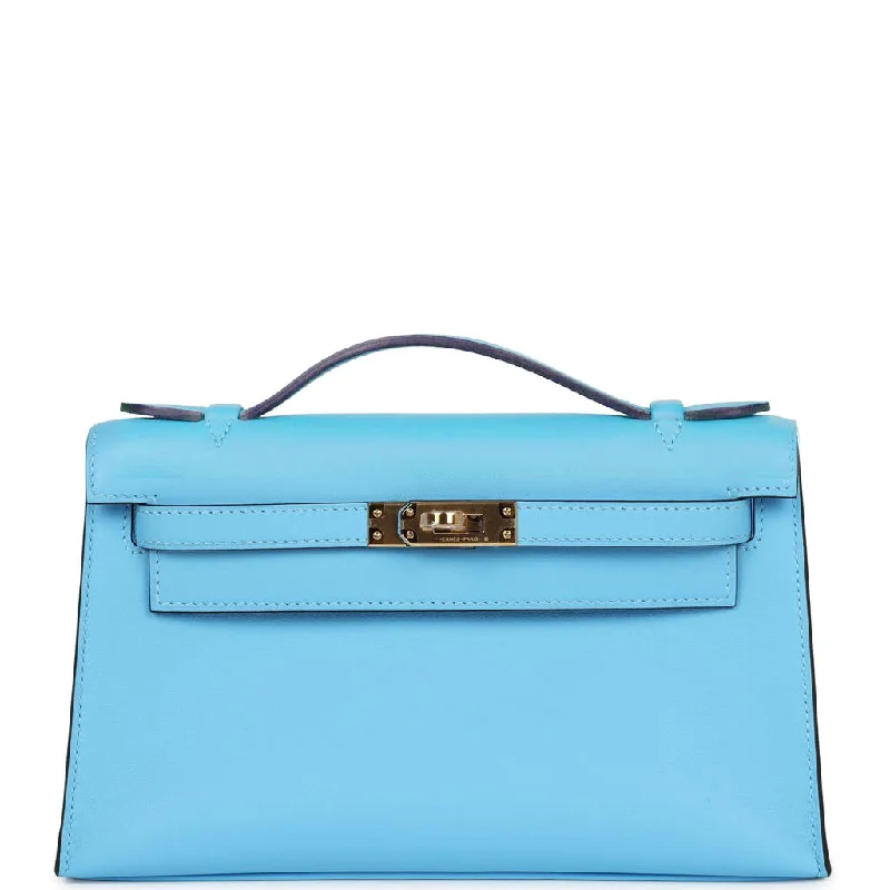 Hermes Kelly Pochette Celeste Swift Gold Hardware