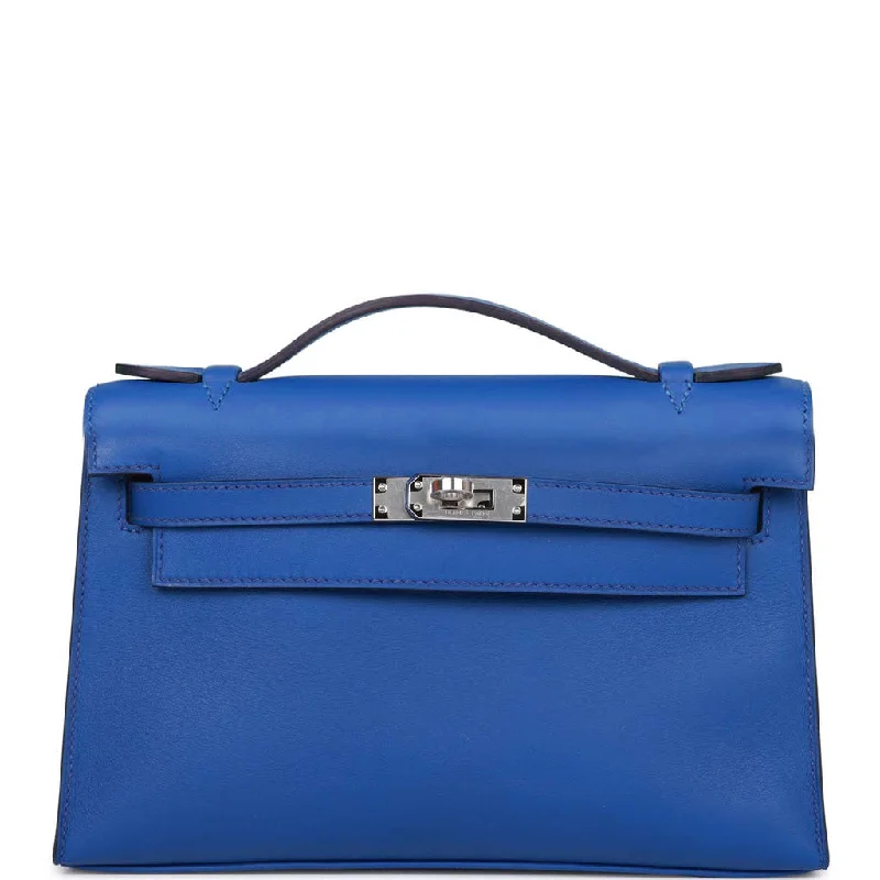 Hermes Kelly Pochette Bleu Royal Swift Palladium Hardware