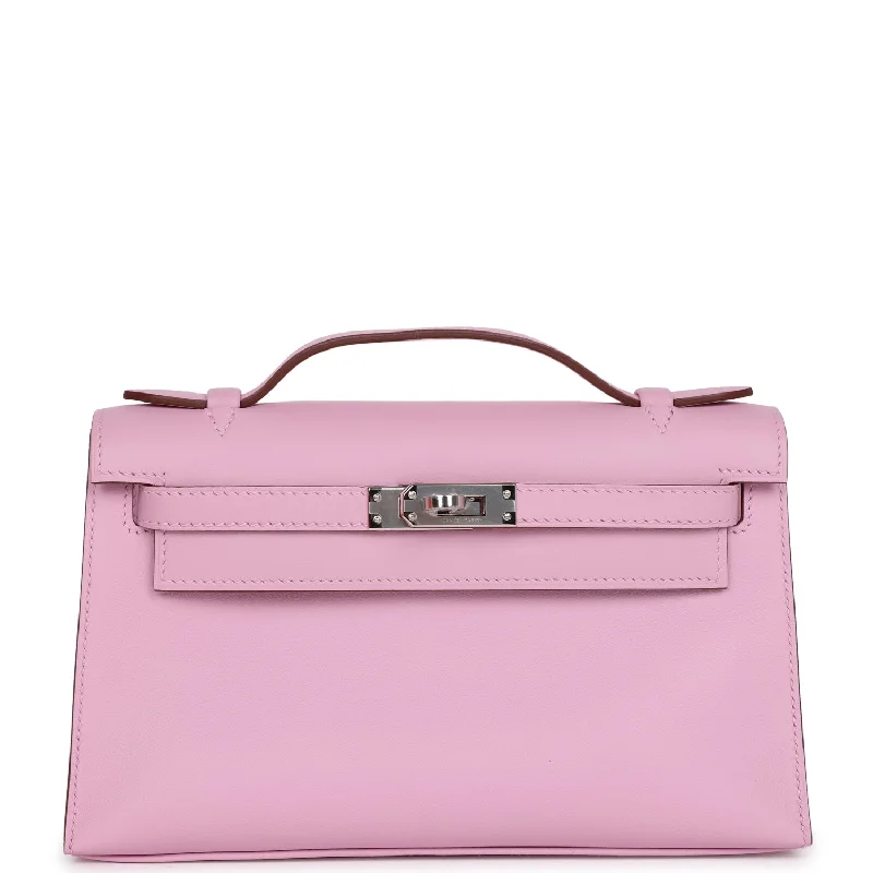 Hermes Kelly Pochette Mauve Sylvestre Swift Palladium Hardware