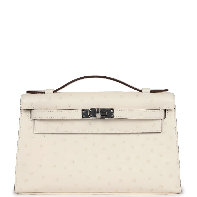 Hermes Kelly Pochette Nata Ostrich Palladium Hardware