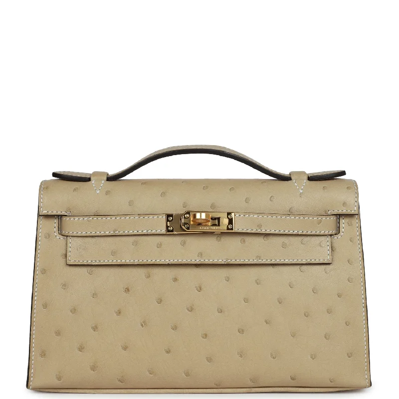 Hermes Kelly Pochette Trench Ostrich Gold Hardware