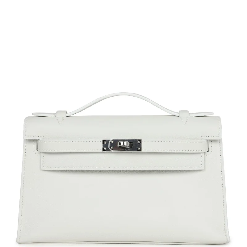 Hermes Kelly Pochette White Swift Palladium Hardware