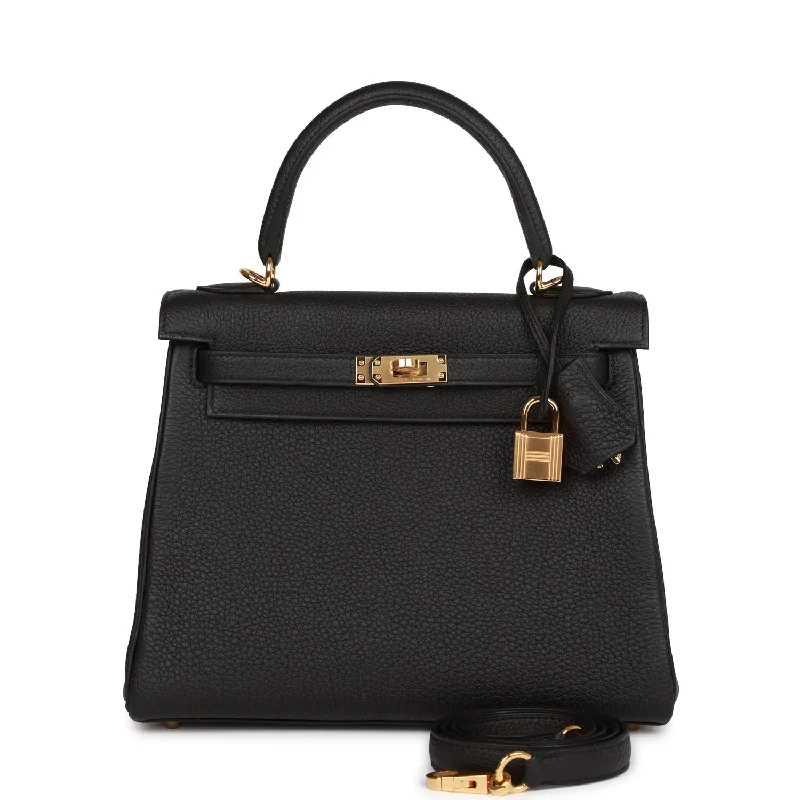 Hermes Kelly Retourne 25 Black Togo Gold Hardware