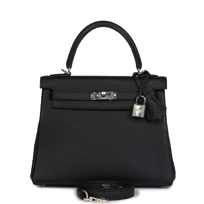 Hermes Kelly Retourne 25 Black Togo Palladium Hardware