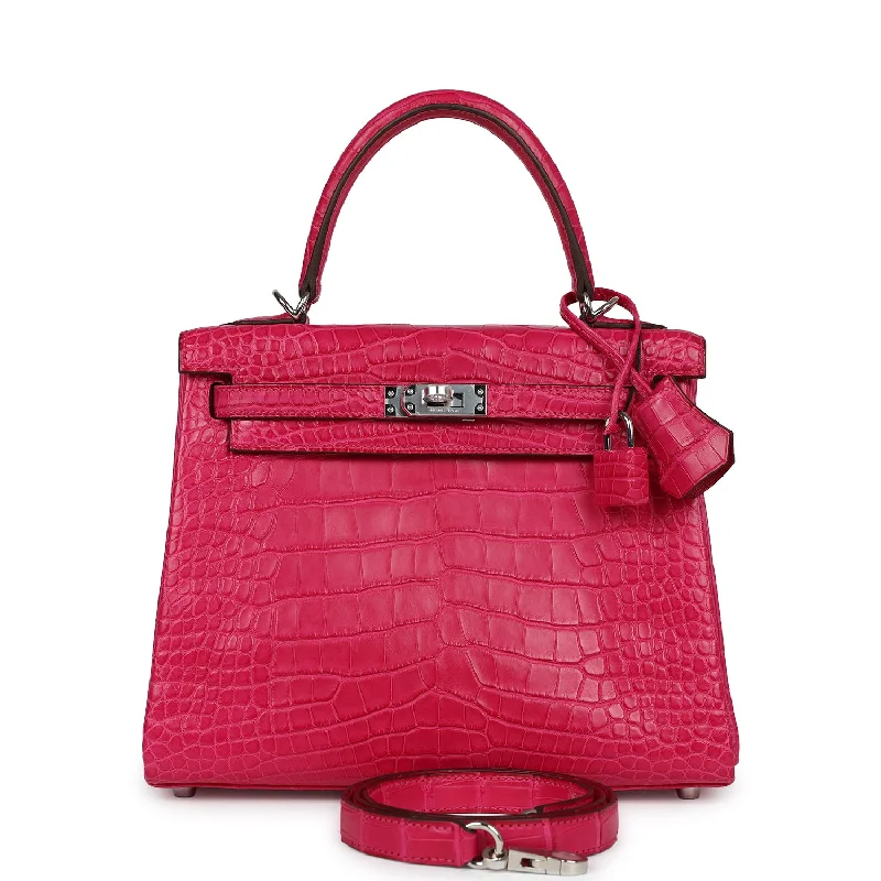 Hermes Kelly Retourne 25 Framboise Matte Alligator Palladium Hardware