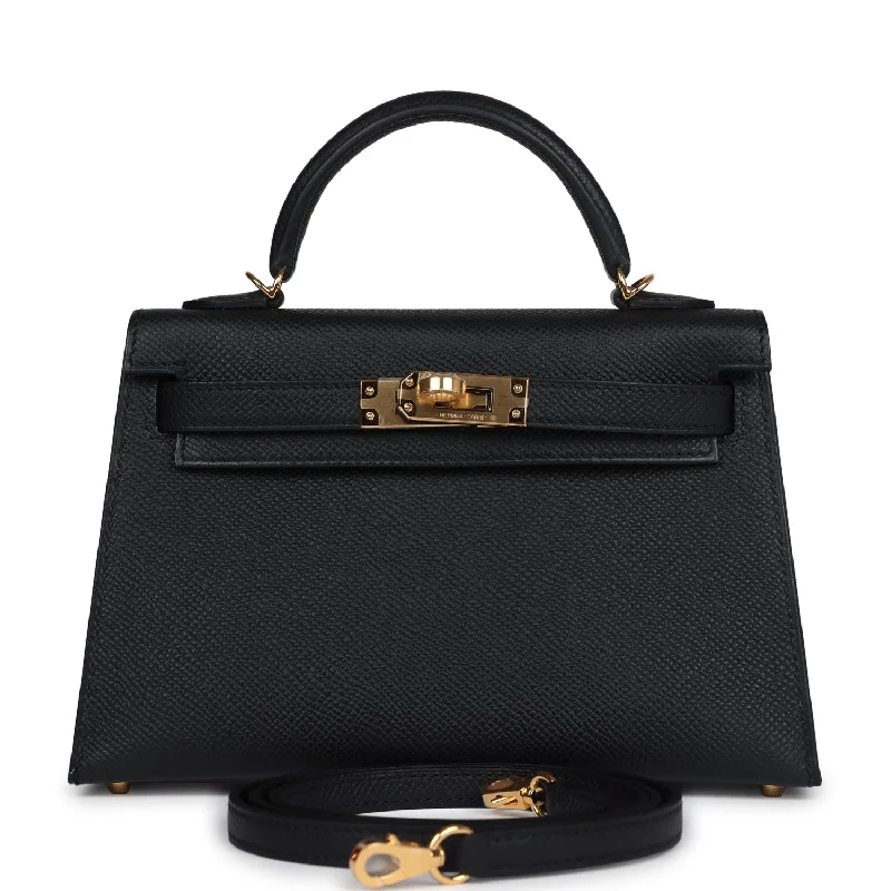 Hermes Kelly Sellier 20 Black Epsom Gold Hardware