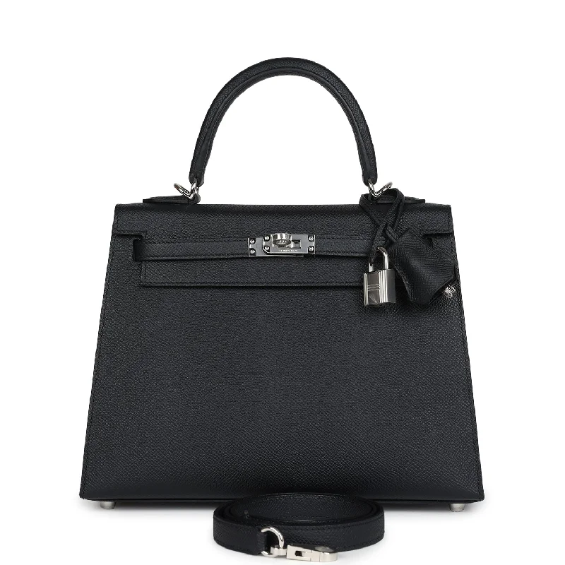 Hermes Kelly Sellier 25 Black Epsom Palladium Hardware