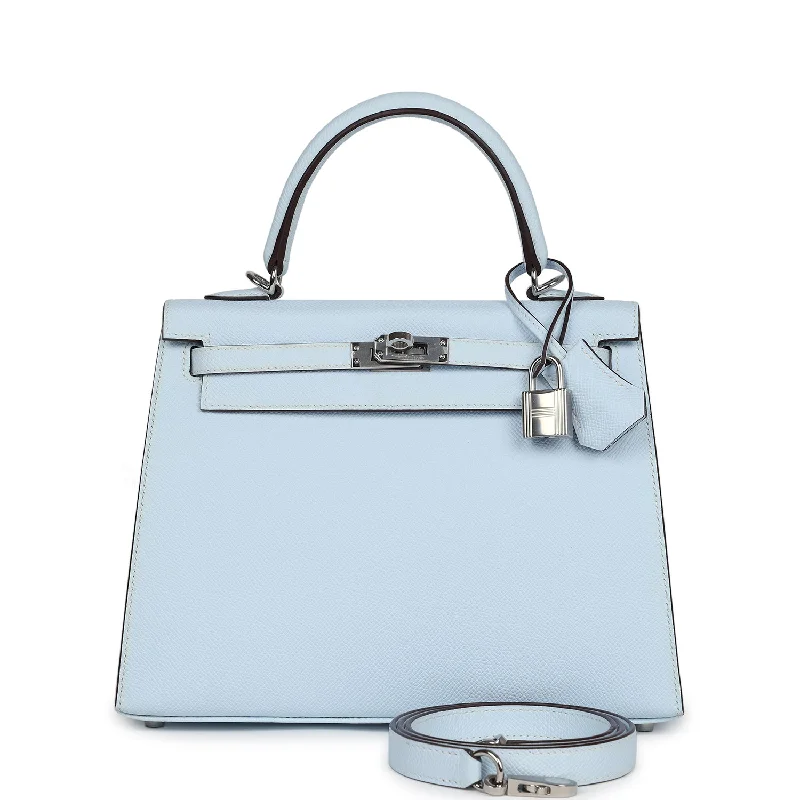 Hermes Kelly Sellier 25 Bleu Brume Epsom Palladium Hardware