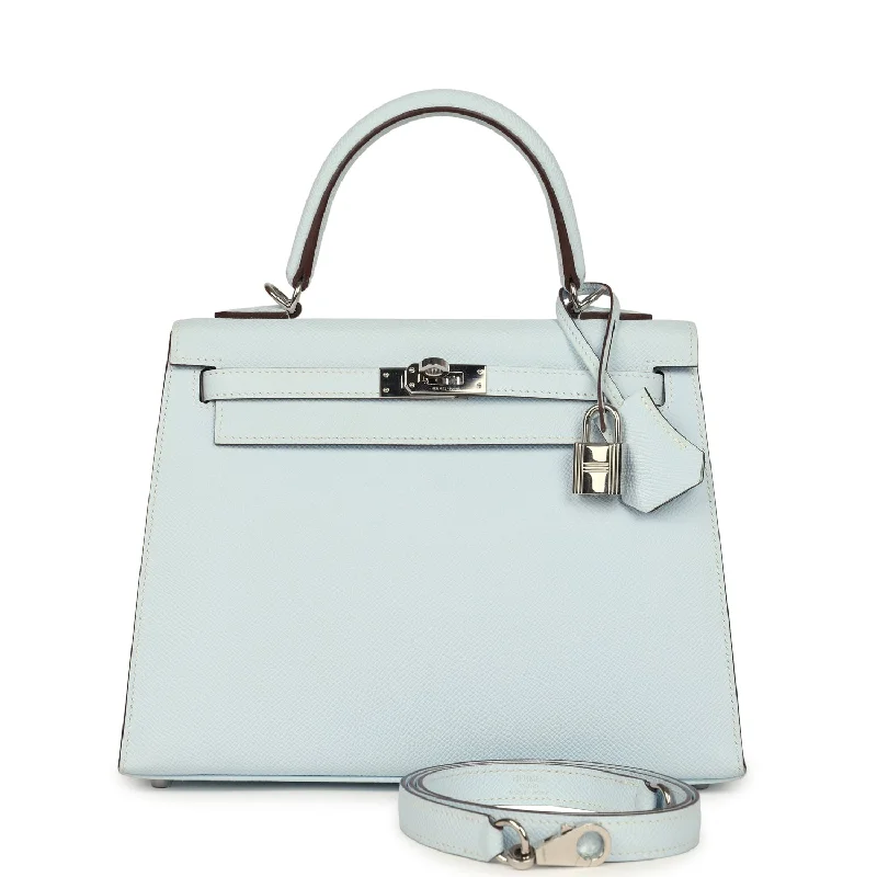 Hermes Kelly Sellier 25 Bleu Brume Epsom Palladium Hardware