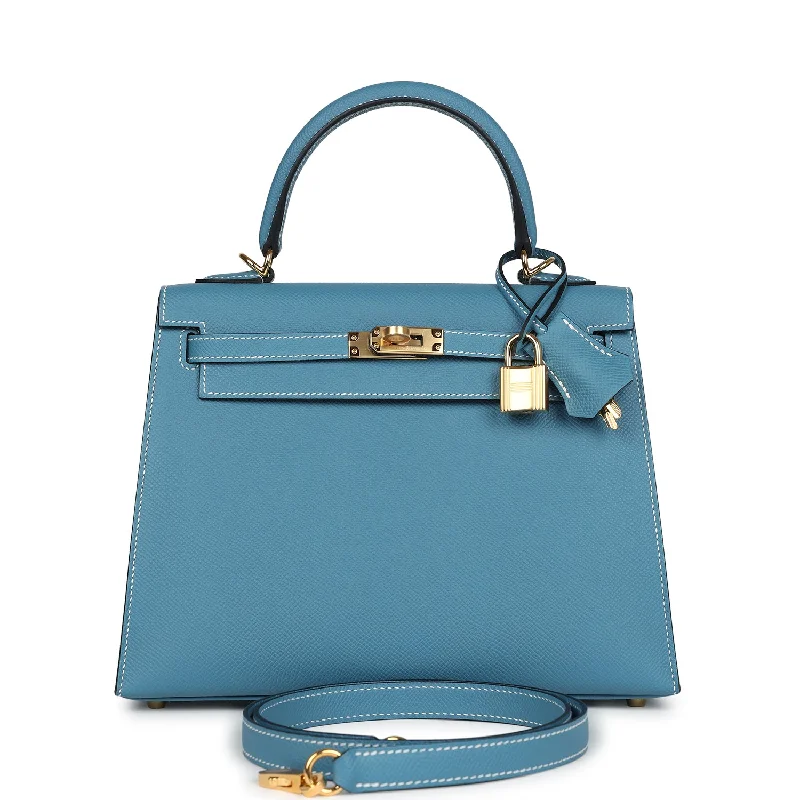 Hermes Kelly Sellier 25 Blue Jean Epsom Gold Hardware