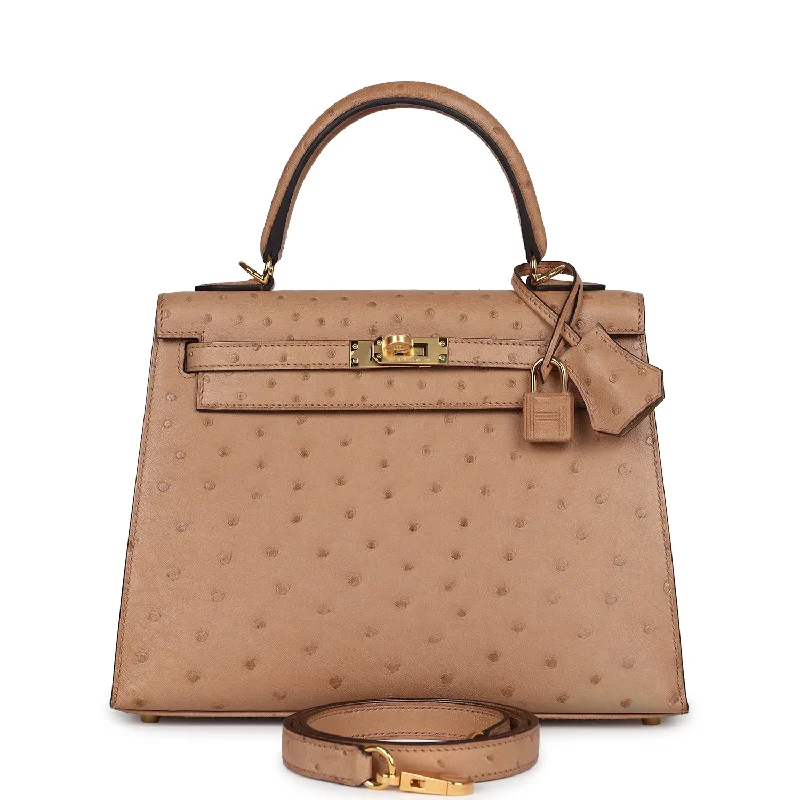 Hermes Kelly Sellier 25 Chai Ostrich Gold Hardware