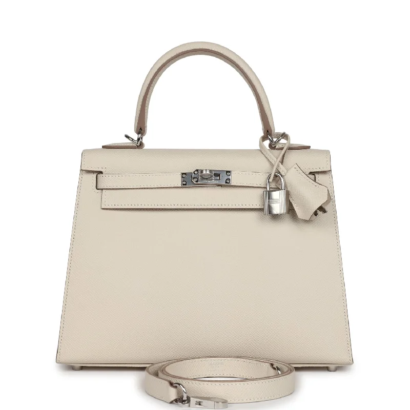 Hermes Kelly Sellier 25 Craie Epsom Palladium Hardware