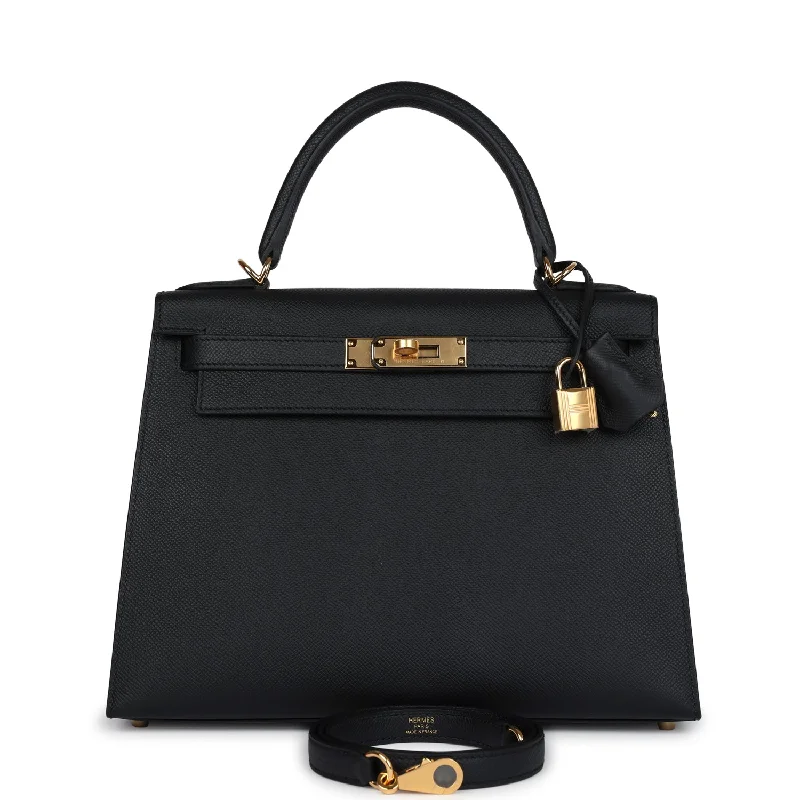 Hermes Kelly Sellier 28 Black Epsom Gold Hardware