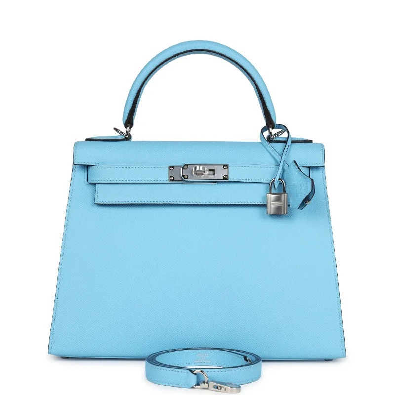 Hermes Kelly Sellier 28 Bleu Celeste Epsom Palladium Hardware