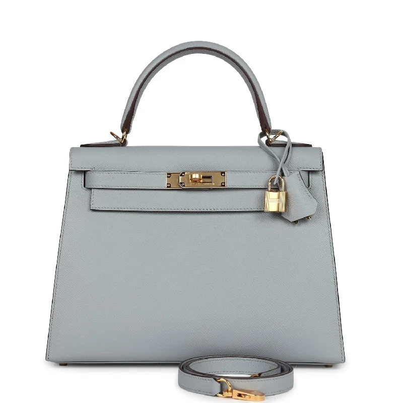 Hermes Special Order (HSS) Kelly Sellier 28 Bleu Glacier Verso Epsom Gold Hardware