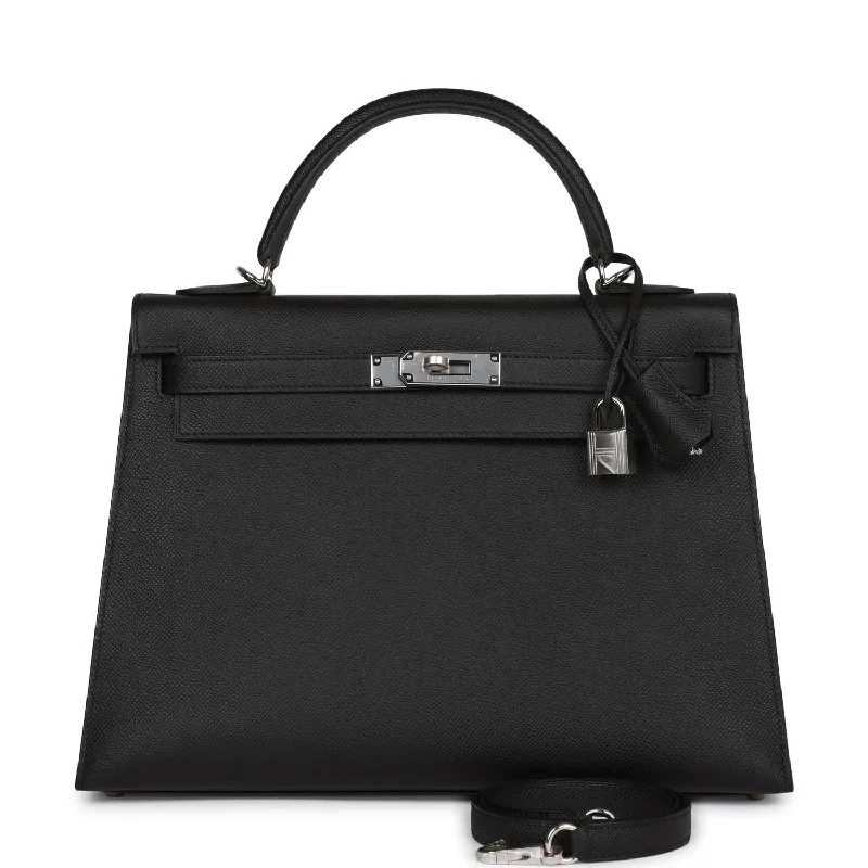 Hermes Kelly Sellier 32 Black Epsom Palladium Hardware