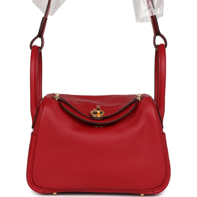 Hermes Mini Lindy Rouge Casaque Swift Gold Hardware