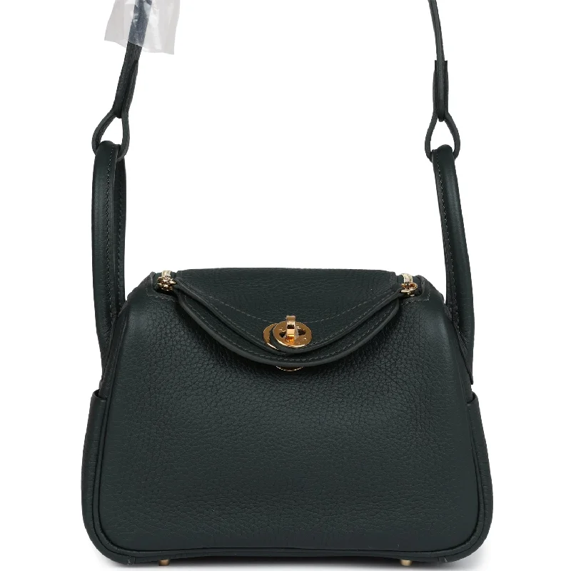 Hermes Mini Lindy Vert Fonce Clemence Gold Hardware