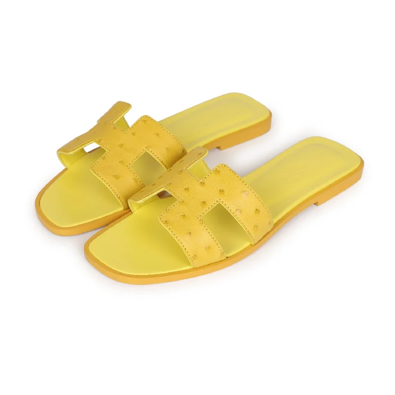 Hermes Oran Sandals Jaune Curcuma Ostrich