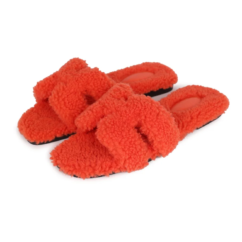 Hermes Oran Sandal Orange Shearling