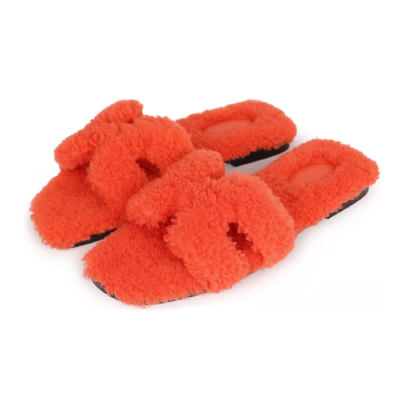 Hermes Oran Sandal Orange Shearling