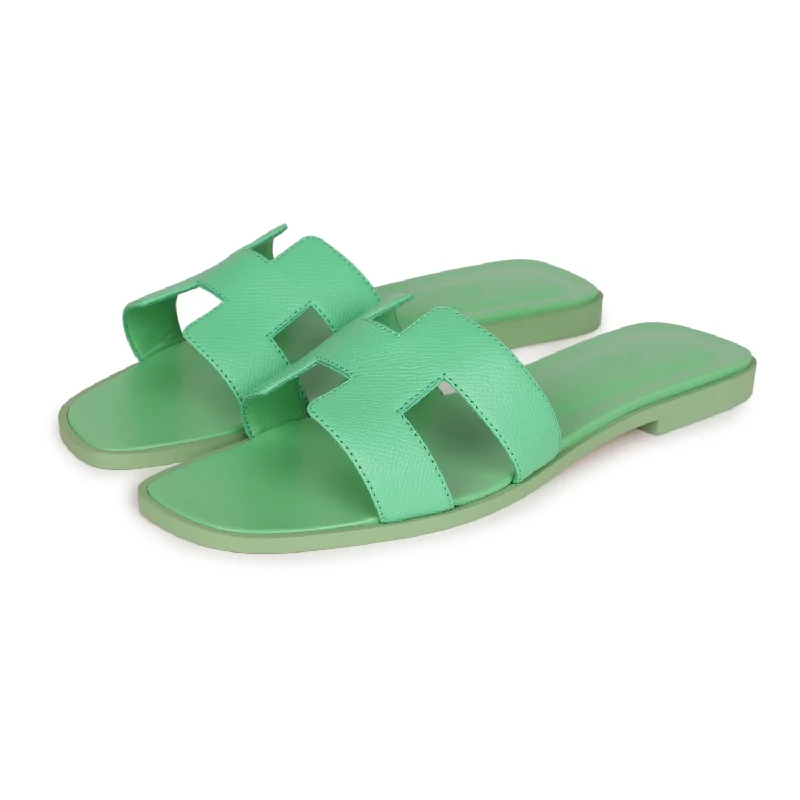 Hermes Oran Sandal Vert Promme Epsom