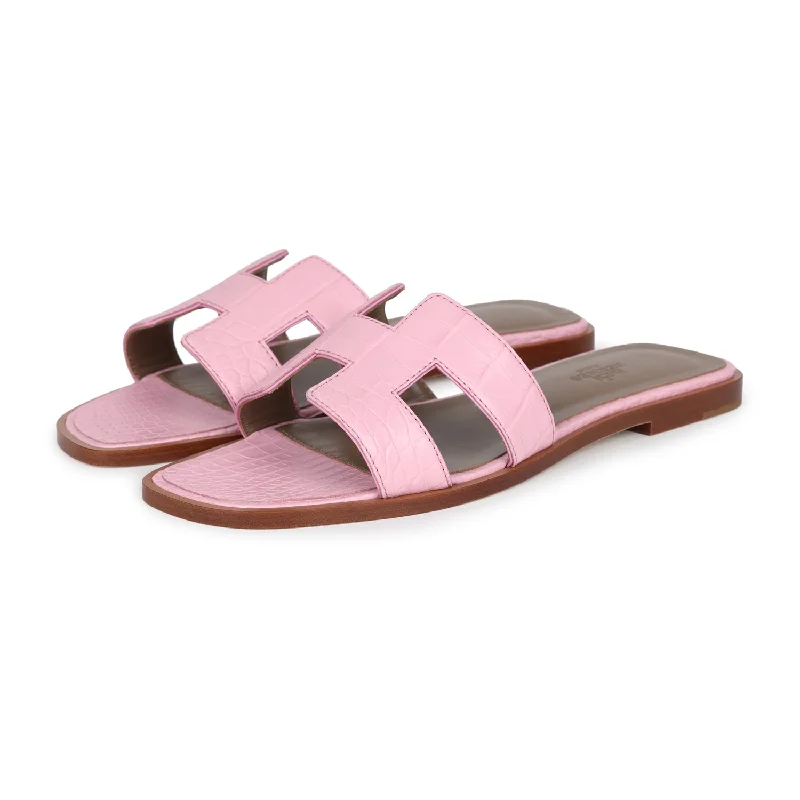 Hermes Oran Sandals Bubblegum Matte Alligator