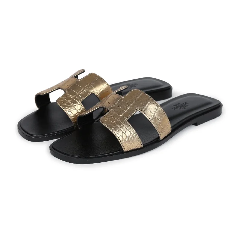 Hermes Oran Sandals Dore Fonce Matte Alligator