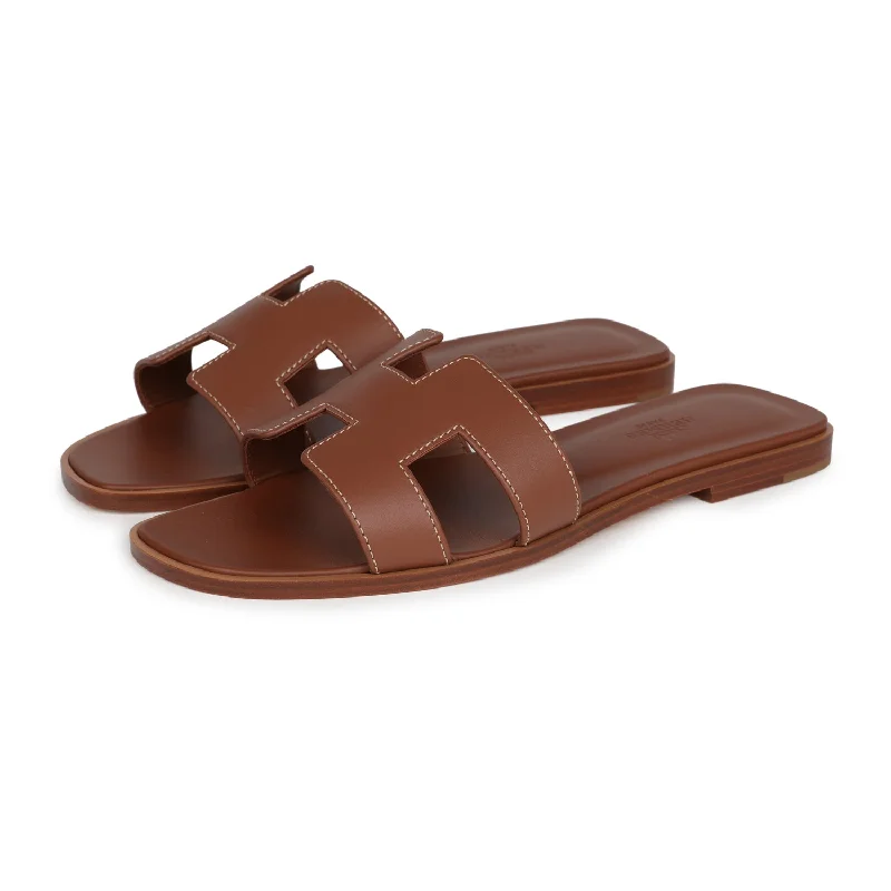 Hermes Oran Sandals Gold Box Calfskin