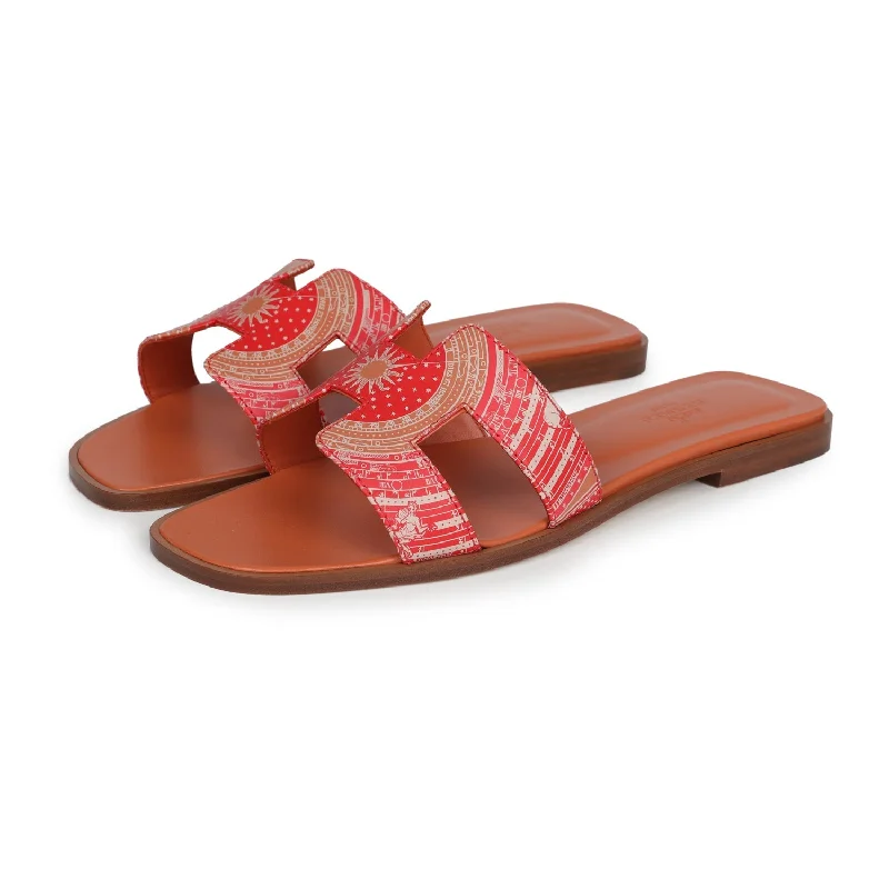 Hermes Oran Sandals Multicolored Terracotta Calfskin