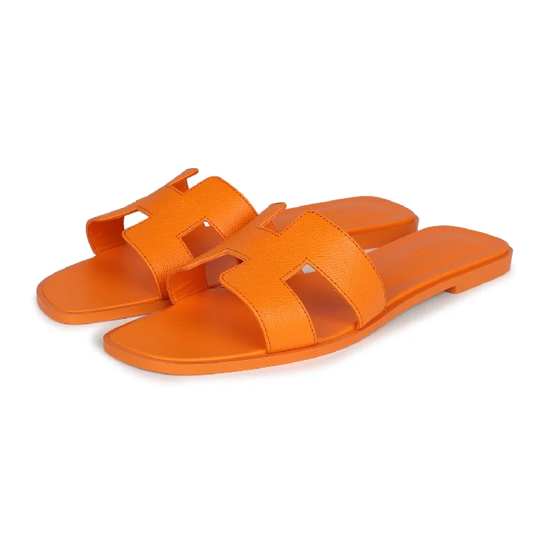 Hermes Oran Sandals Orange Sunset Epsom