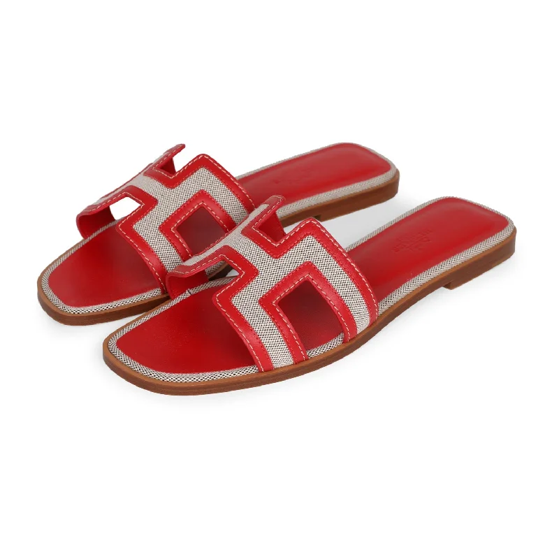 Hermes Oran Sandals Prunoir Rouge Canvas