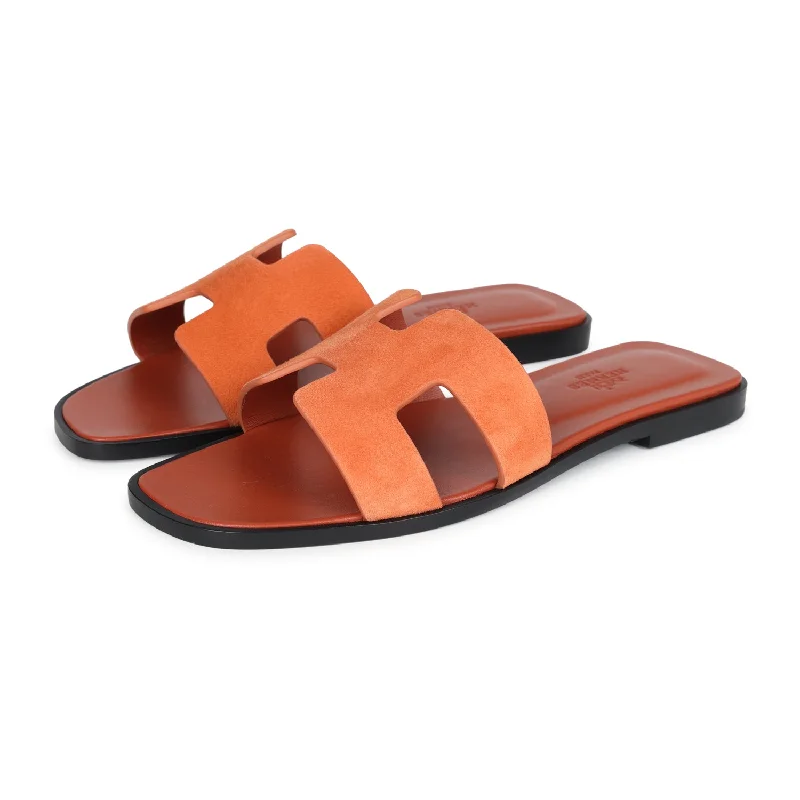 Hermes Oran Sandals Rose Bois De Santal Suede 37EU