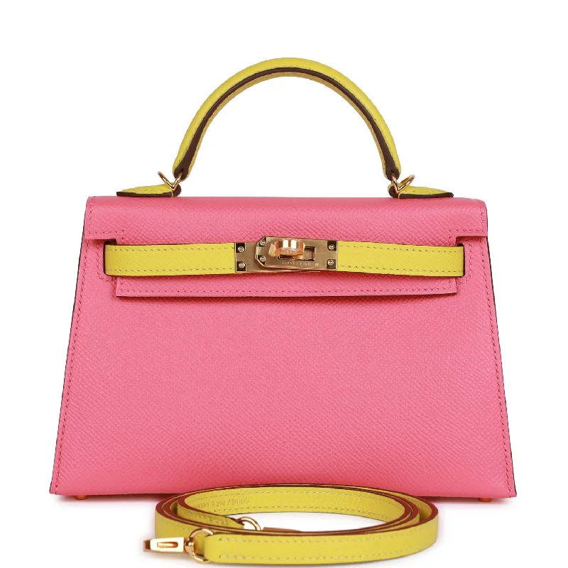 Hermes Special Order (HSS) Kelly Sellier 20 Rose Azalee and Lime Epsom Gold Hardware