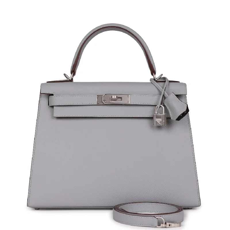 Hermes Special Order (HSS) Kelly Sellier 28 Bleu Glacier Verso Epsom Brushed Palladium Hardware