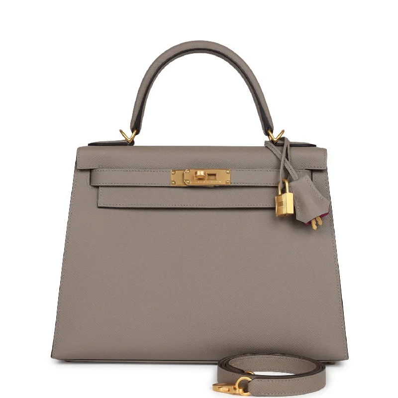 Hermes Special Order (HSS) Kelly Sellier 28 Gris Asphalte Verso Epsom Brushed Gold Hardware