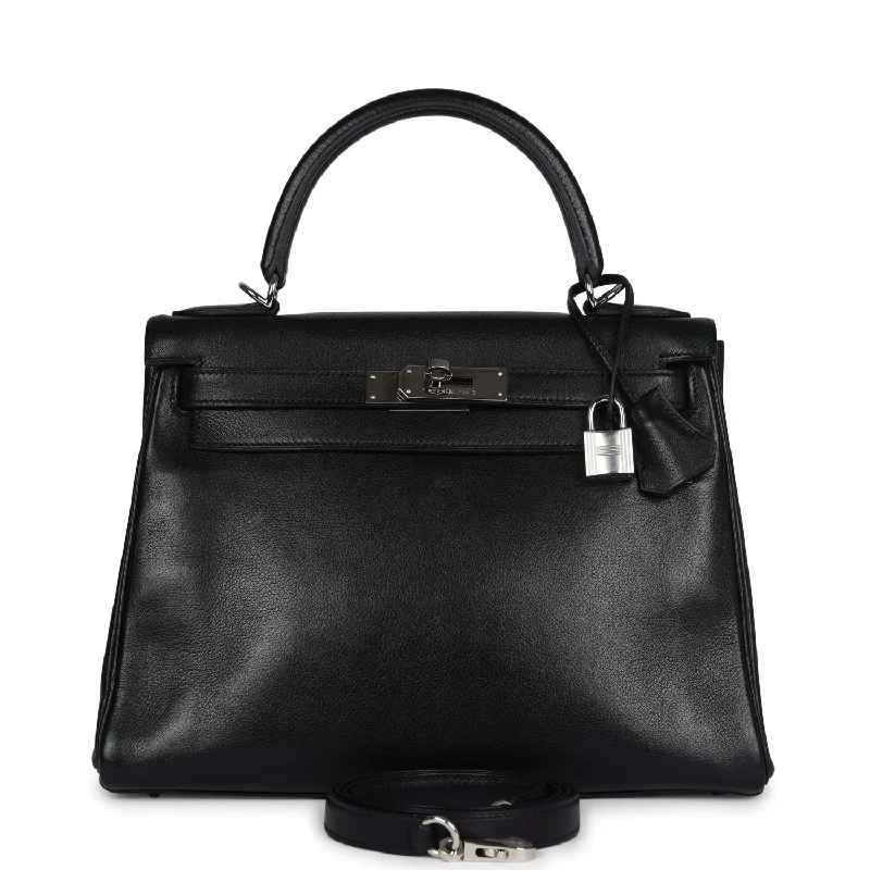 Hermes Kelly Retourne 28 Black Evergrain Palladium Hardware