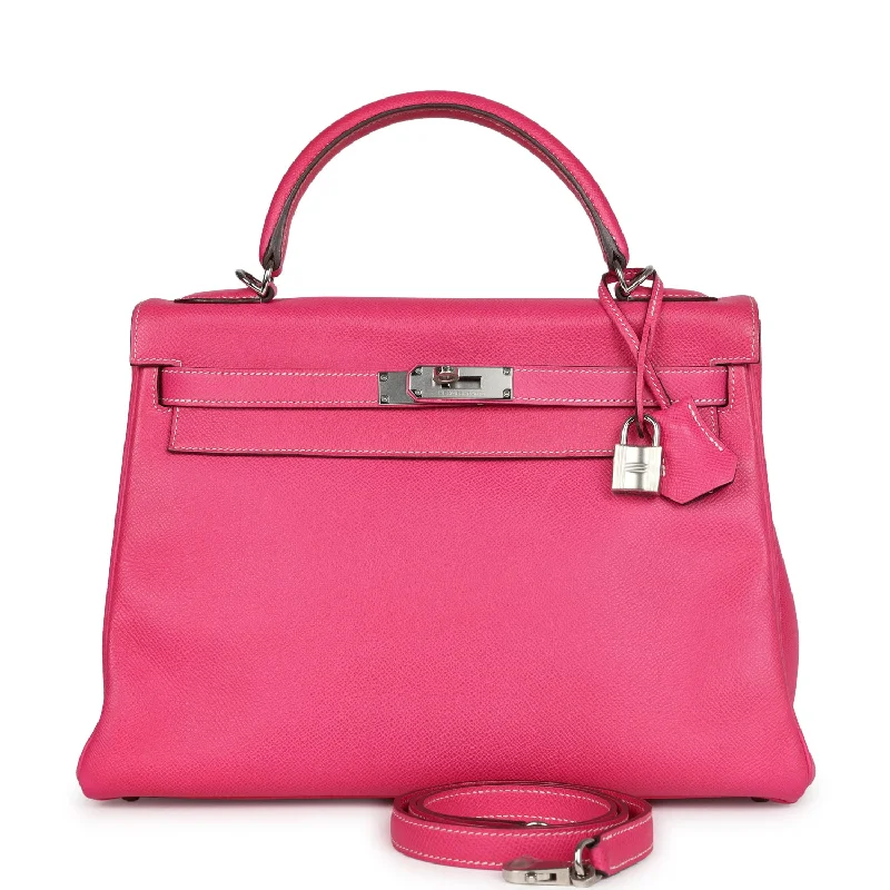 Hermes Kelly Retourne 32 Rose Tyrien Candy Epsom Palladium Hardware