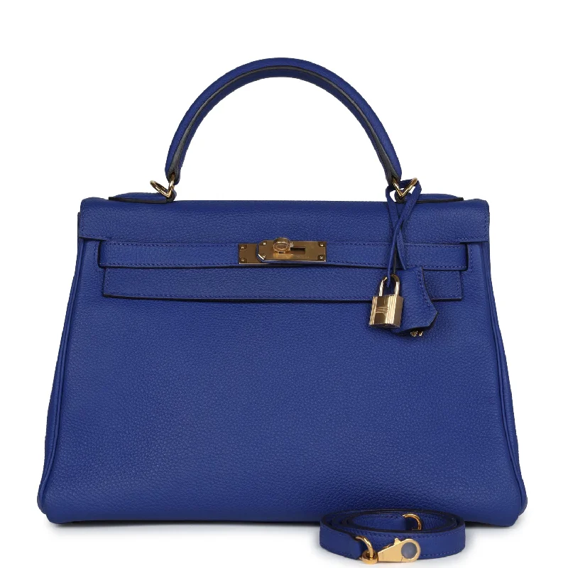 Hermes Kelly Retourne 32 Bleu Electric Togo Gold Hardware