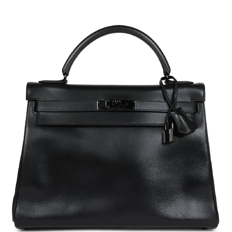 Hermes Rare Kelly Retourne 32 SO BLACK Box Black Hardware