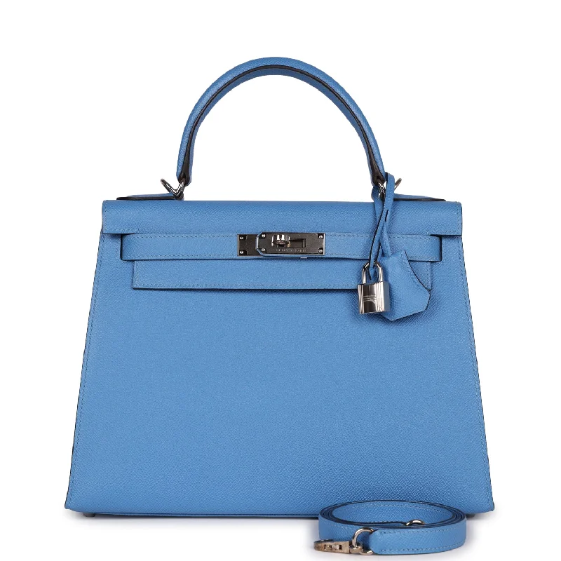 Hermes Kelly Sellier 28 Bleu Azur Epsom Palladium Hardware