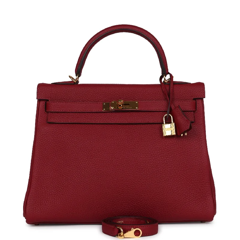 Hermes Kelly Retourne 32 Rouge Grenat Clemence Gold Hardware