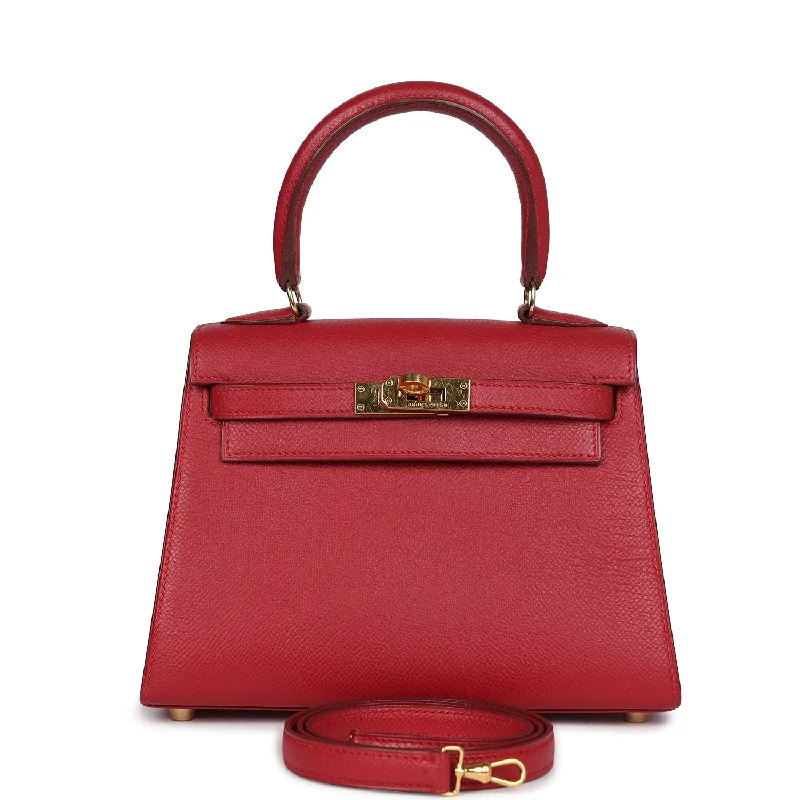 Vintage Hermes Kelly Sellier 20 Rouge Vif Courchevel Gold Hardware