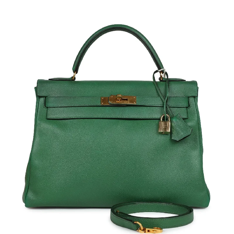 Vintage Hermes Kelly Retourne 32 Vert Bengale Courchevel Gold Hardware